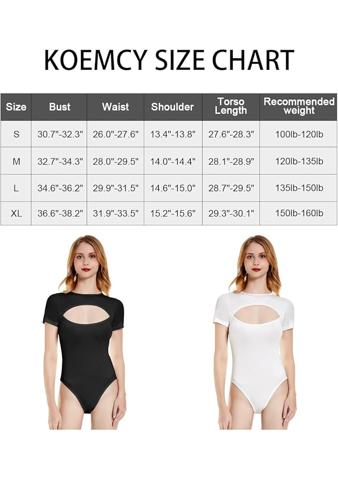 Body Damă Sexy Decupat în Față, Tip Tricou, Modelator, cu Mânecă Scurtă, KOEMCY , alb [2]