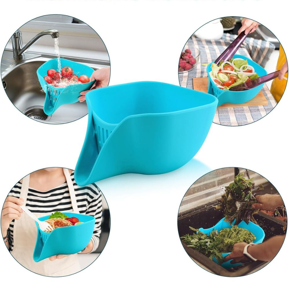 Bol cu Strecuratoare pentru Spalat fructe si legume, Silicon, 19.5x17x10.4 cm, Turcoaz [5]