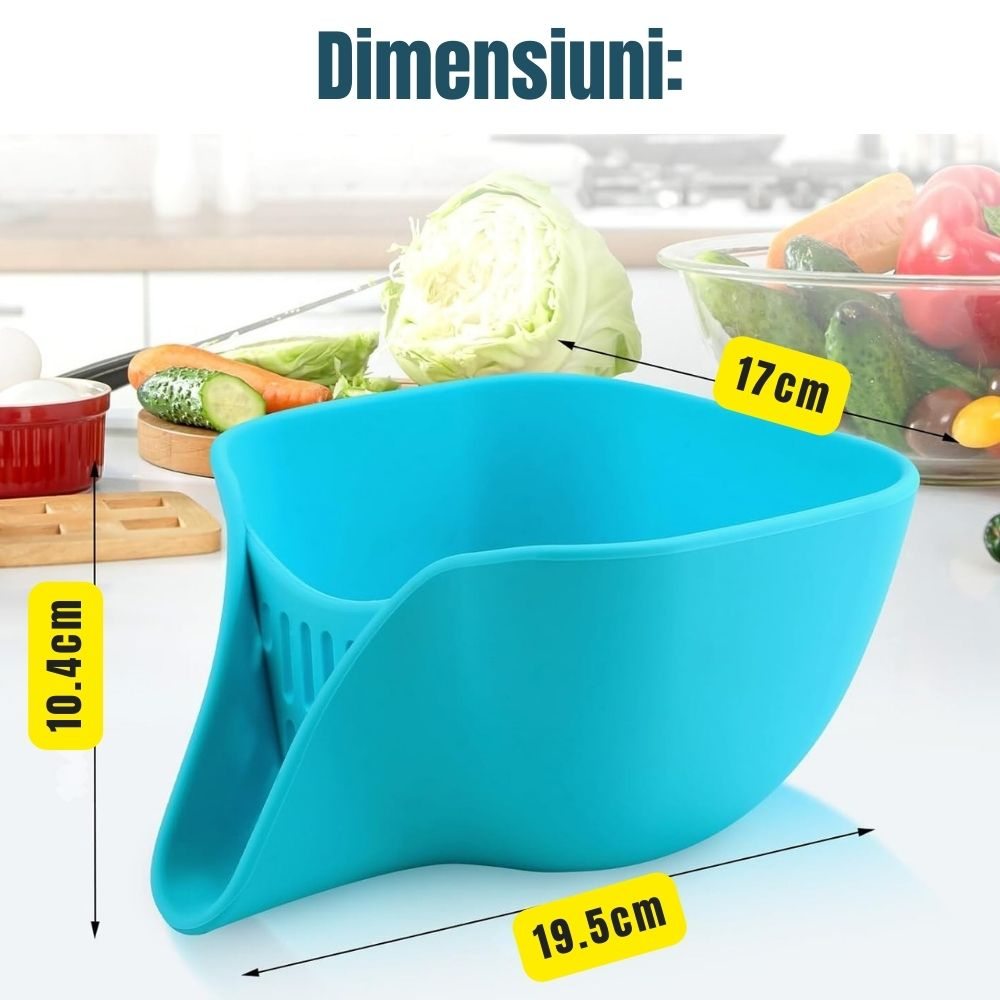 Bol cu Strecuratoare pentru Spalat fructe si legume, Silicon, 19.5x17x10.4 cm, Turcoaz [2]