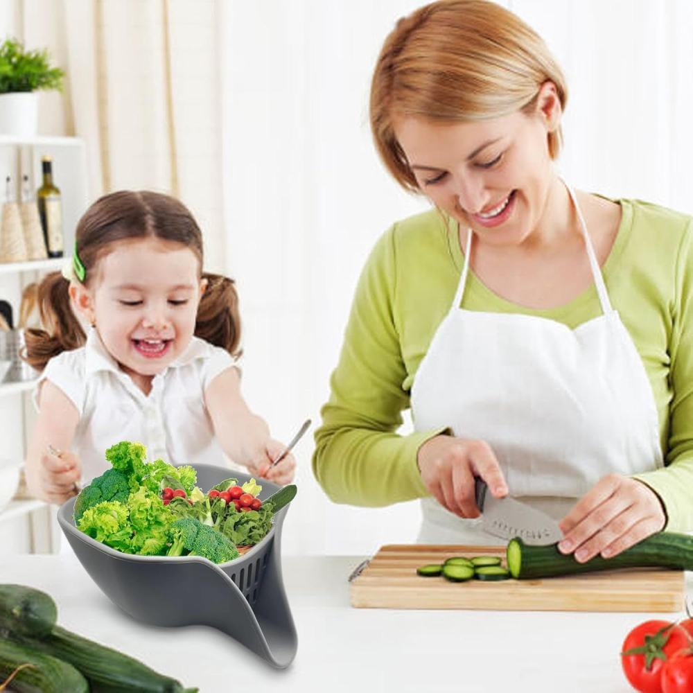 Bol cu Strecuratoare pentru Spalat fructe si legume, Silicon, 19.5x17x10.4 cm, Gri [4]