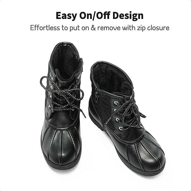Botine de Iarnă pentru Fete, Impermeabile și Antiderapante, Căptușeală Călduroasă din Blană Sintetică, DREAM PAIRS, Negru [2]