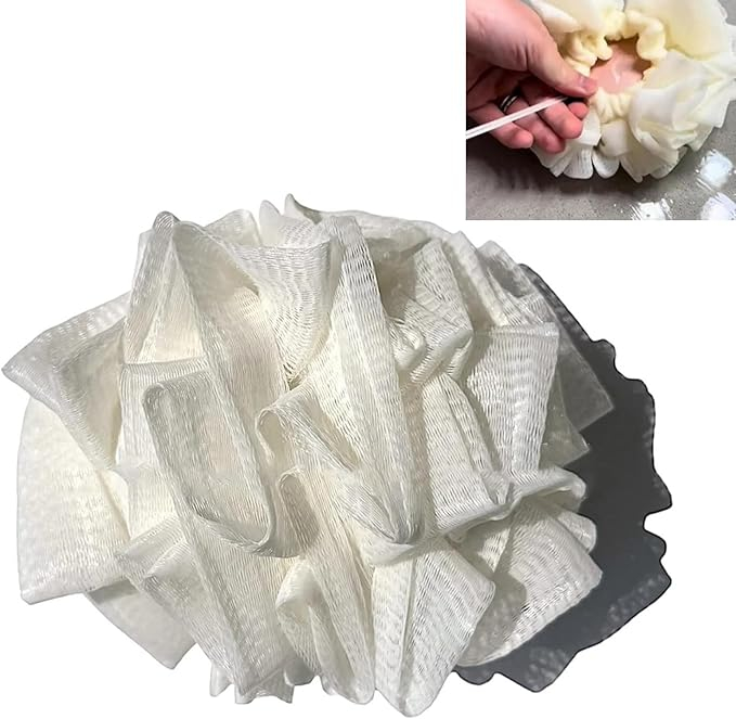 Burete de Baie 2 în 1, Alb, Exfoliere Delicată si Compartiment pentru Săpun [1]