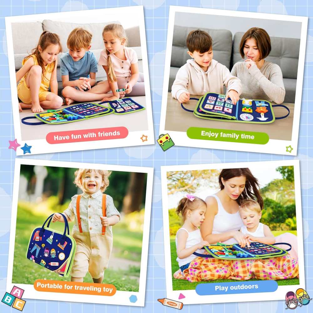 Busy Board 4 in 1 pentru Copii – Jucarie Montessori Senzoriala cu 4 Straturi, Activitati Educative pentru Dezvoltarea Abilitatilor Motorii, Cadou Ideal pentru Copii de 1-5 Ani [6]