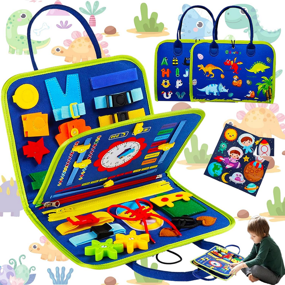 Busy Board Educativa pentru Copii – Jucarie Montessori pentru Calatorii, Invatare si Dezvoltare a Motricitatii (Albastru) [1]