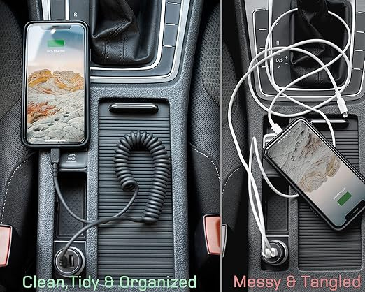 Cablu Spiralat USB-C, Lightning 1.8 m, Apple MFi Certificat & Compatibil CarPlay, Cablu Retractabil iPhone pentru Încărcare Rapidă și Navigație Auto, Marca Dé, Negru [9]