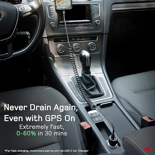 Cablu Spiralat USB-C, Lightning 1.8 m, Apple MFi Certificat & Compatibil CarPlay, Cablu Retractabil iPhone pentru Încărcare Rapidă și Navigație Auto, Marca Dé, Negru [8]