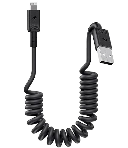 Set 2 cabluri spiralate USB–Lightning 0.9 m, Apple MFi Certificat, Compatibil CarPlay, Încărcare Rapidă pentru iPhone, iPad, AirPods – Lungime Retractabilă 3ft / 90 cm, Marca Dé [3]