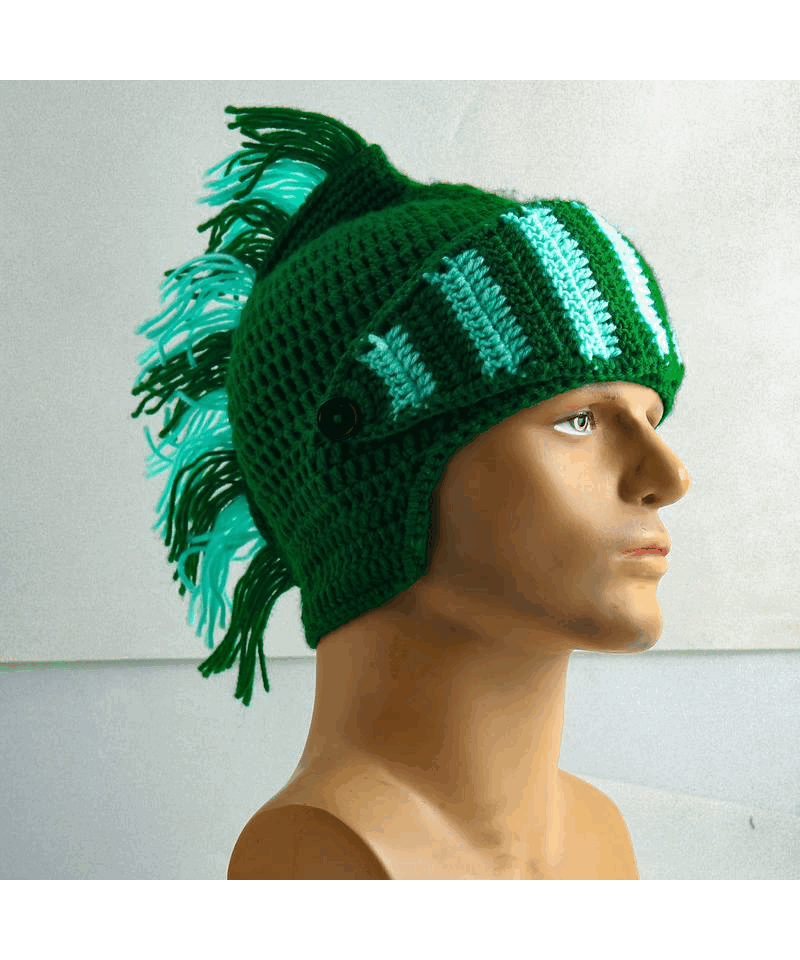 Căciulă pentru urechi din tricot gros de iarnă, Cască de cavaler cu franjuri, verde [1]