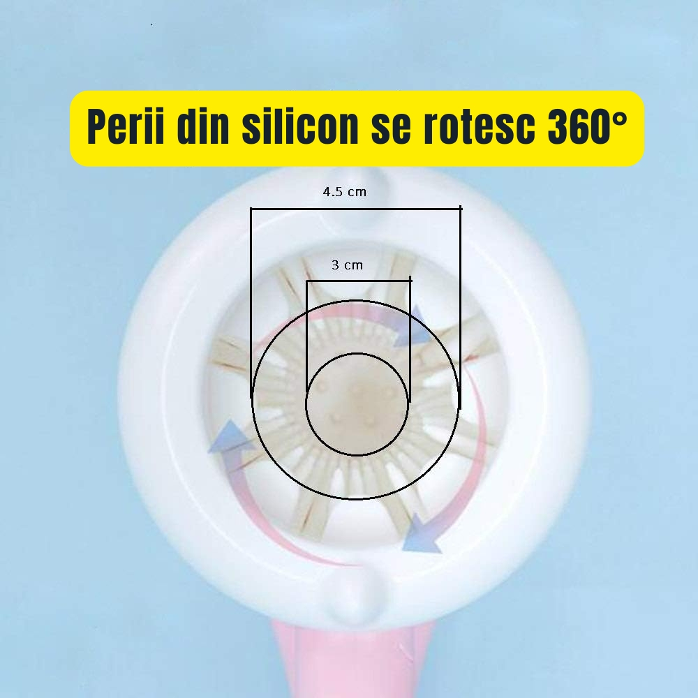 Cana de Spalat labute, cu Perie Rotativa din Silicon actionata manual, Pentru Caini de talie mica si medie, Roz [2]