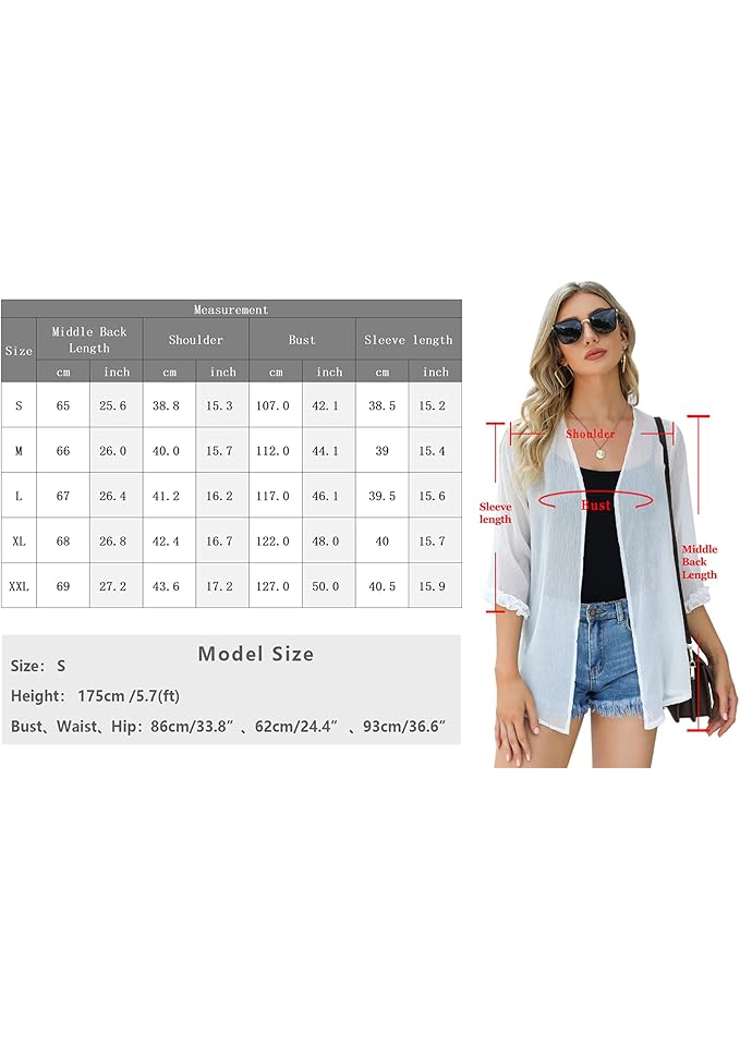 Cardigan Damă din Șifon, Mânecă 3/4, Casual Elegant, negru transparent, marime M [7]