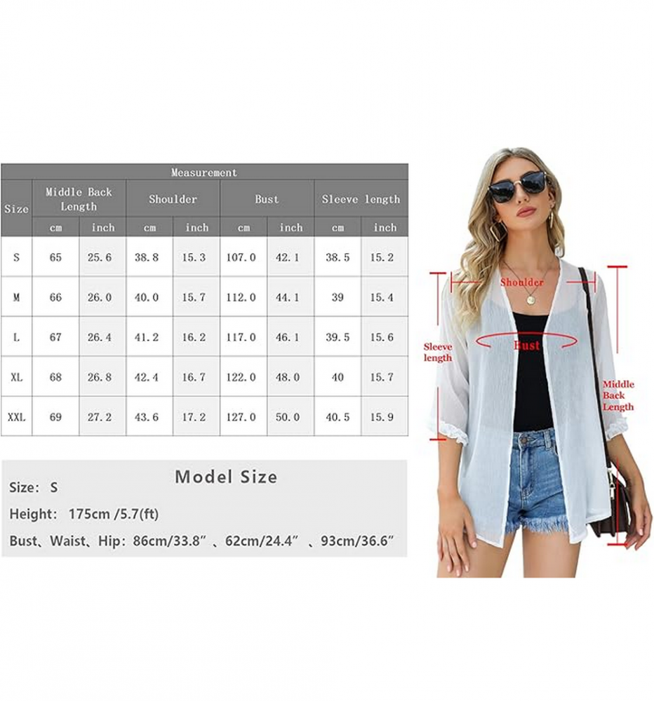 Cardigan Damă din Șifon, Mânecă 3/4, Casual Elegant, alb transparent [7]