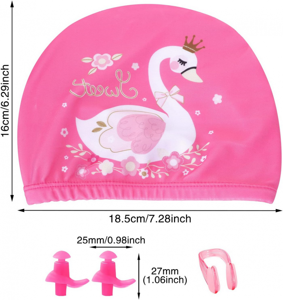 Casca de inot pentru copii, model roz cu lebada, impermeabila, din silicon, potrivita pentru baieti si fete, par lung sau scurt, 3-8 ani [6]