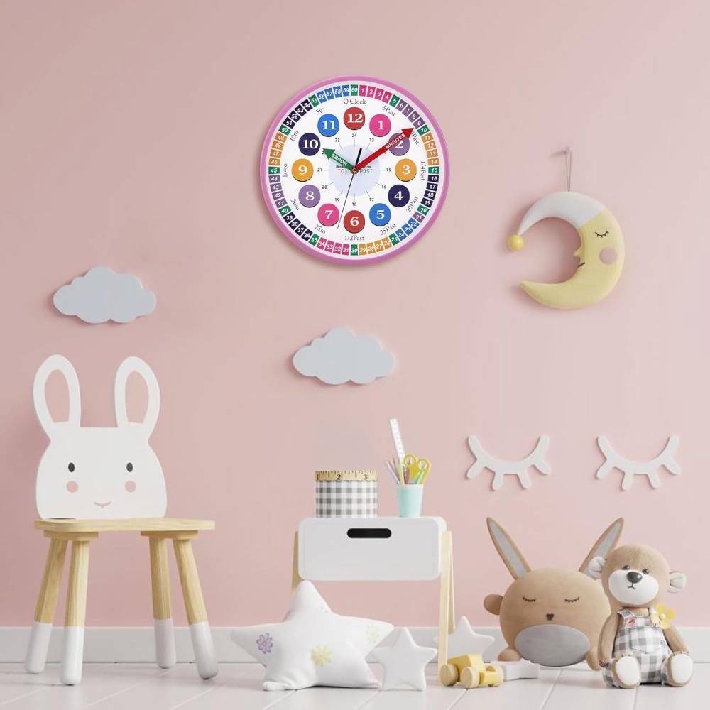 Ceas decorativ silentios "Invatam ceasul", Ideal pentru camera copiilor, sali de clasa, 30 cm, PVC [2]