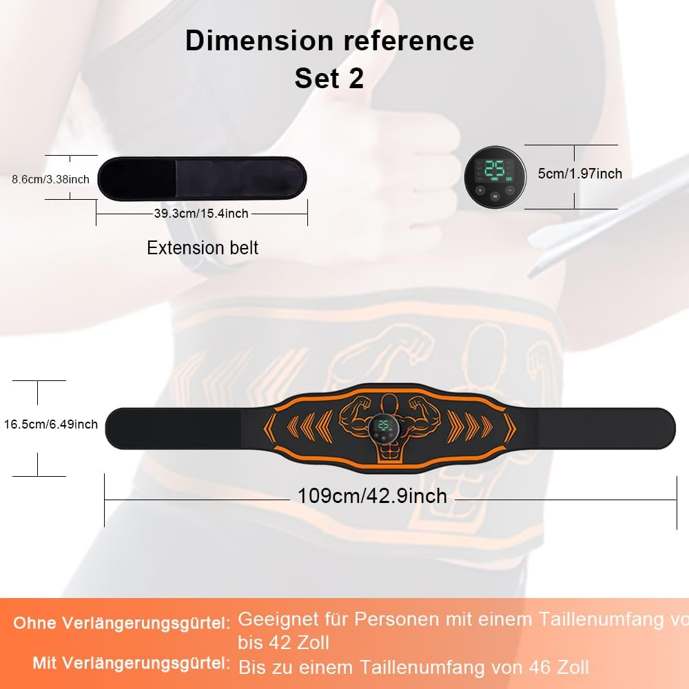 Centura de Electrostimulare EMS, echipamente de fitness, Abdomen, Brate, Coapse si Gambe, 8 Programe, 25 Intensitati, negru/portocaliu [2]