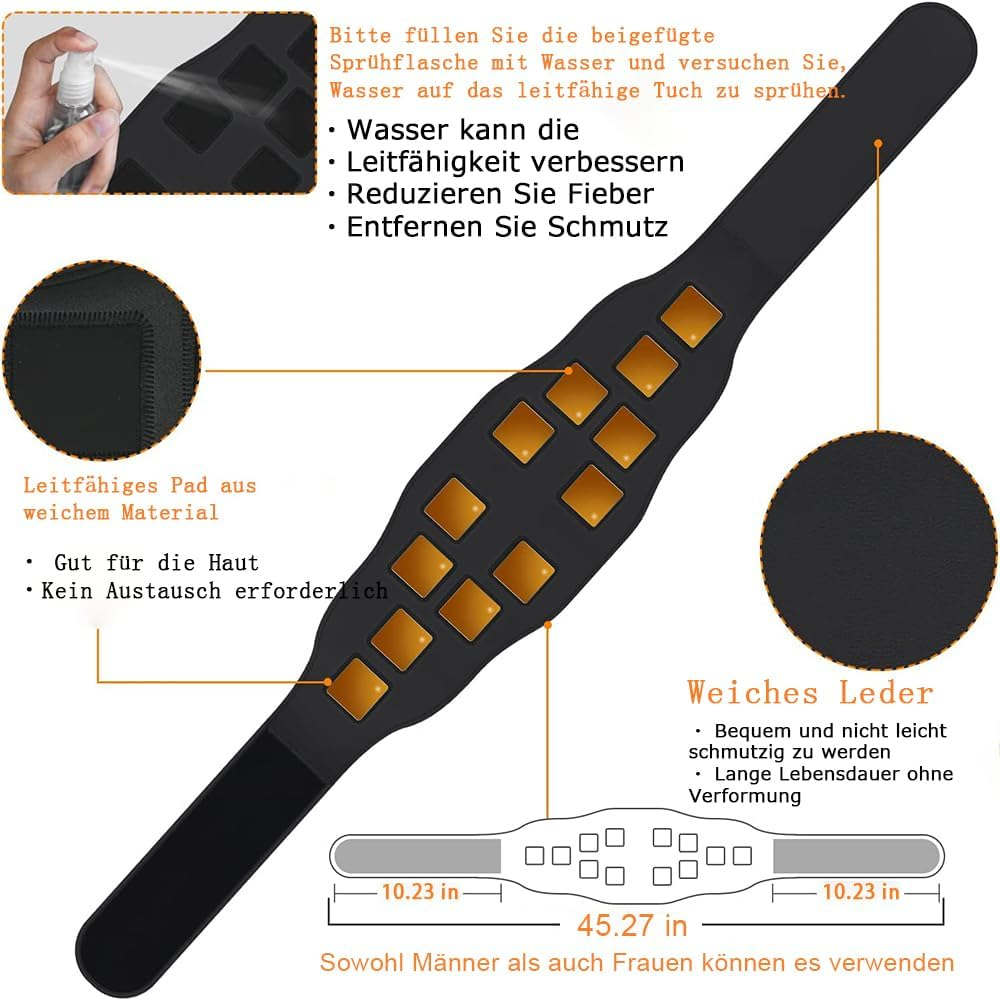 Centura de Electrostimulare EMS, echipamente de fitness, Abdomen, Brate, Coapse si Gambe, 8 Programe, 25 Intensitati, negru/portocaliu [3]