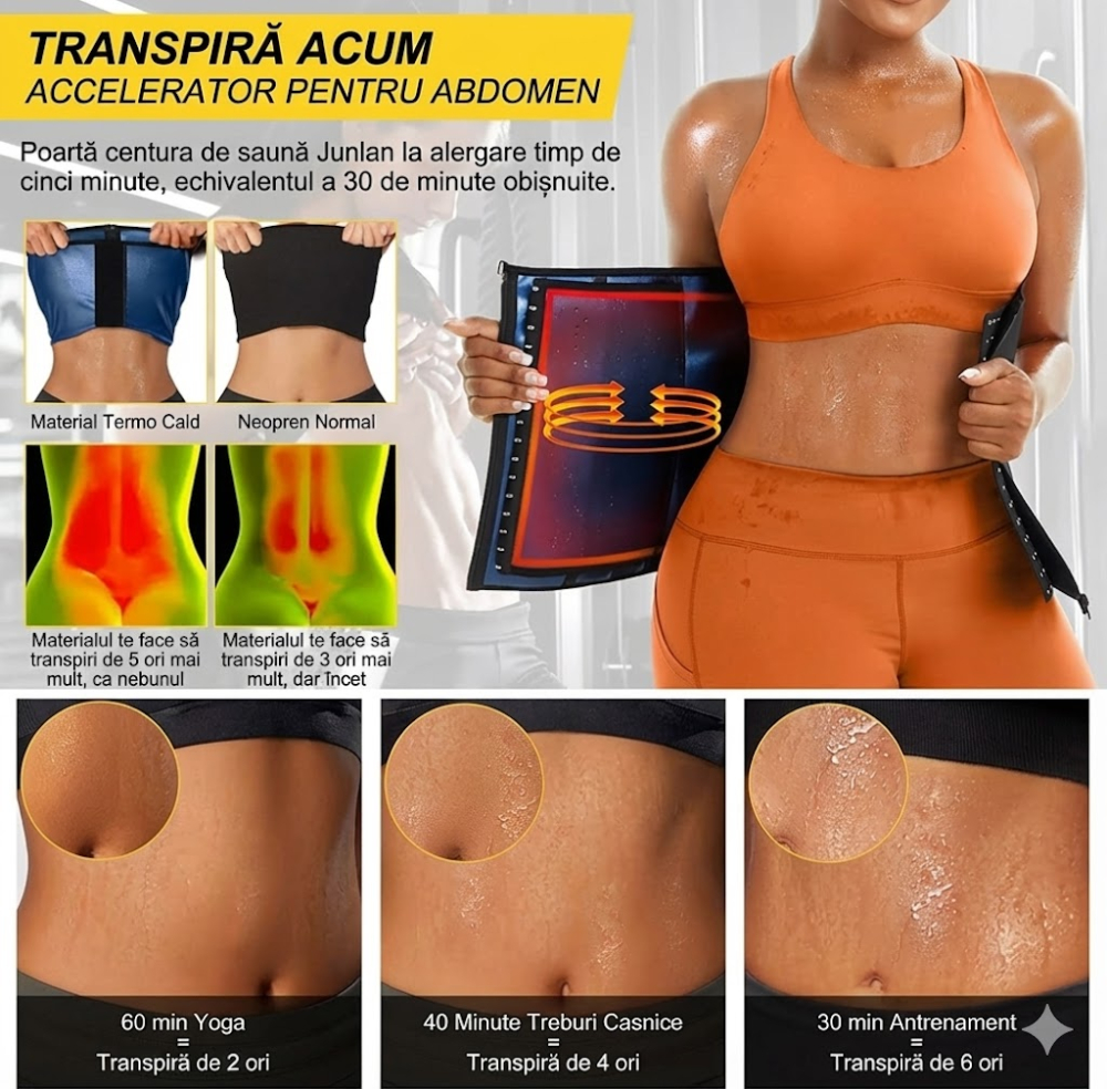 Centură de slăbit Junlan pentru femei, tip corset sauna, control abdomen, compresie ajustabilă, efect intens de transpirație, Negru, Marime 2XL [7]