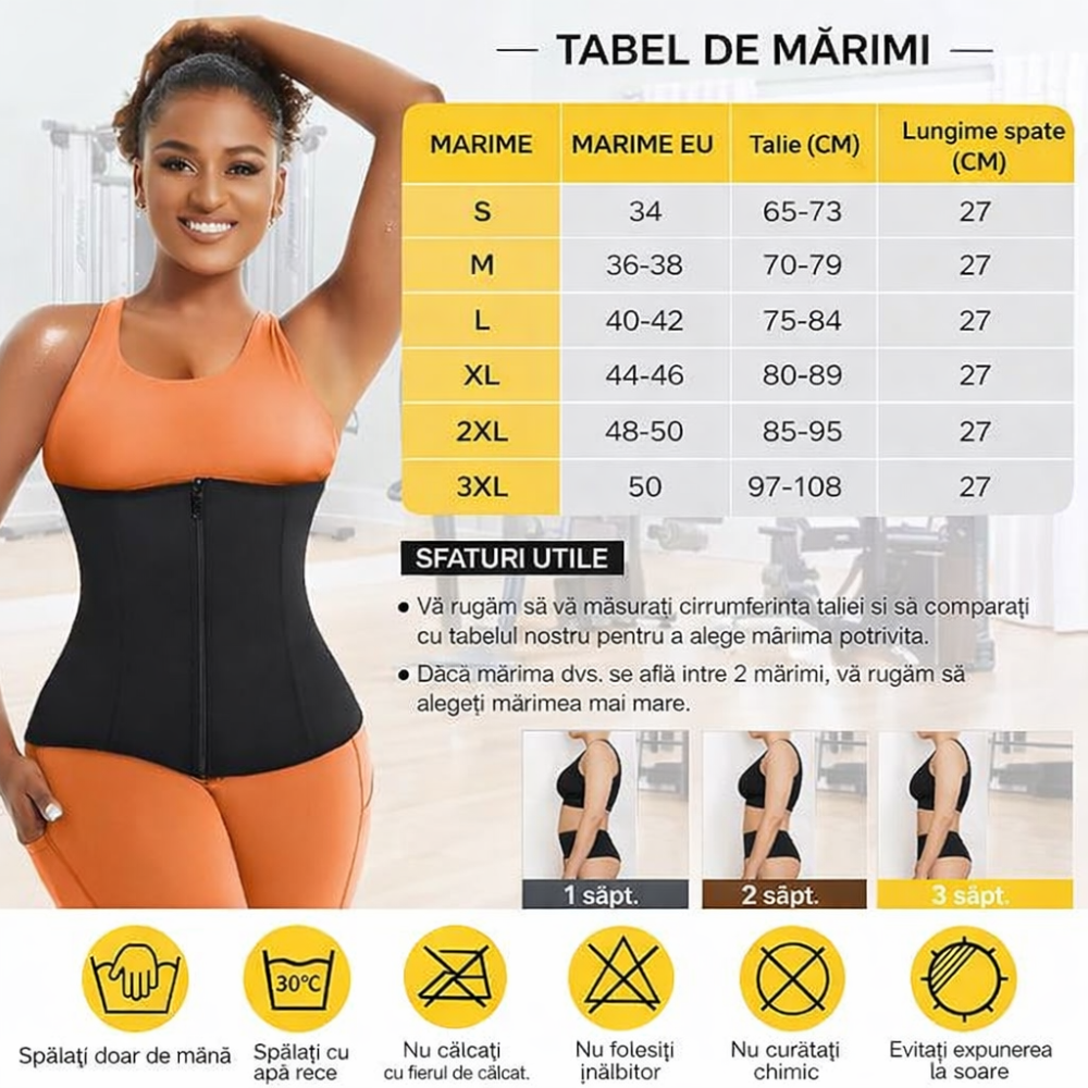 Centură de slăbit Junlan pentru femei, tip corset sauna, control abdomen, compresie ajustabilă, efect intens de transpirație, Negru, Marime 2XL [5]