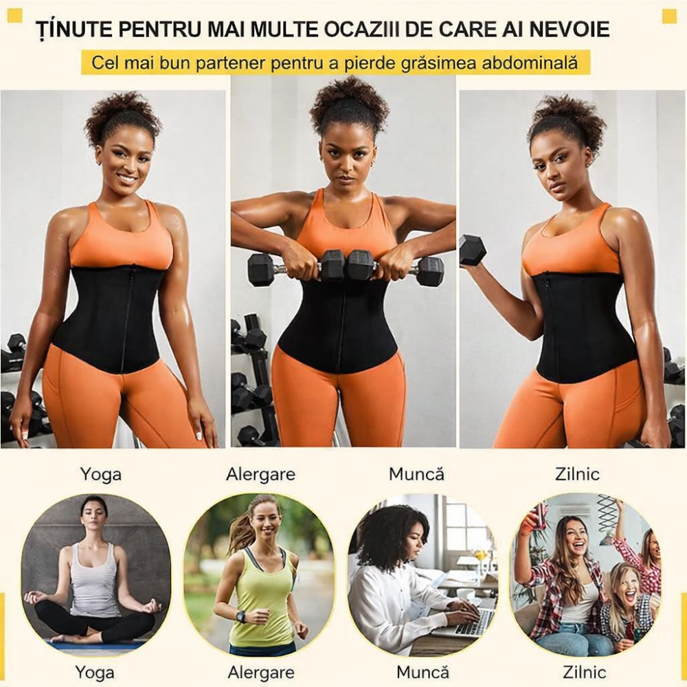 Centură de slăbit Junlan pentru femei, tip corset sauna, control abdomen, compresie ajustabilă, efect intens de transpirație, Negru, Marime 2XL [6]