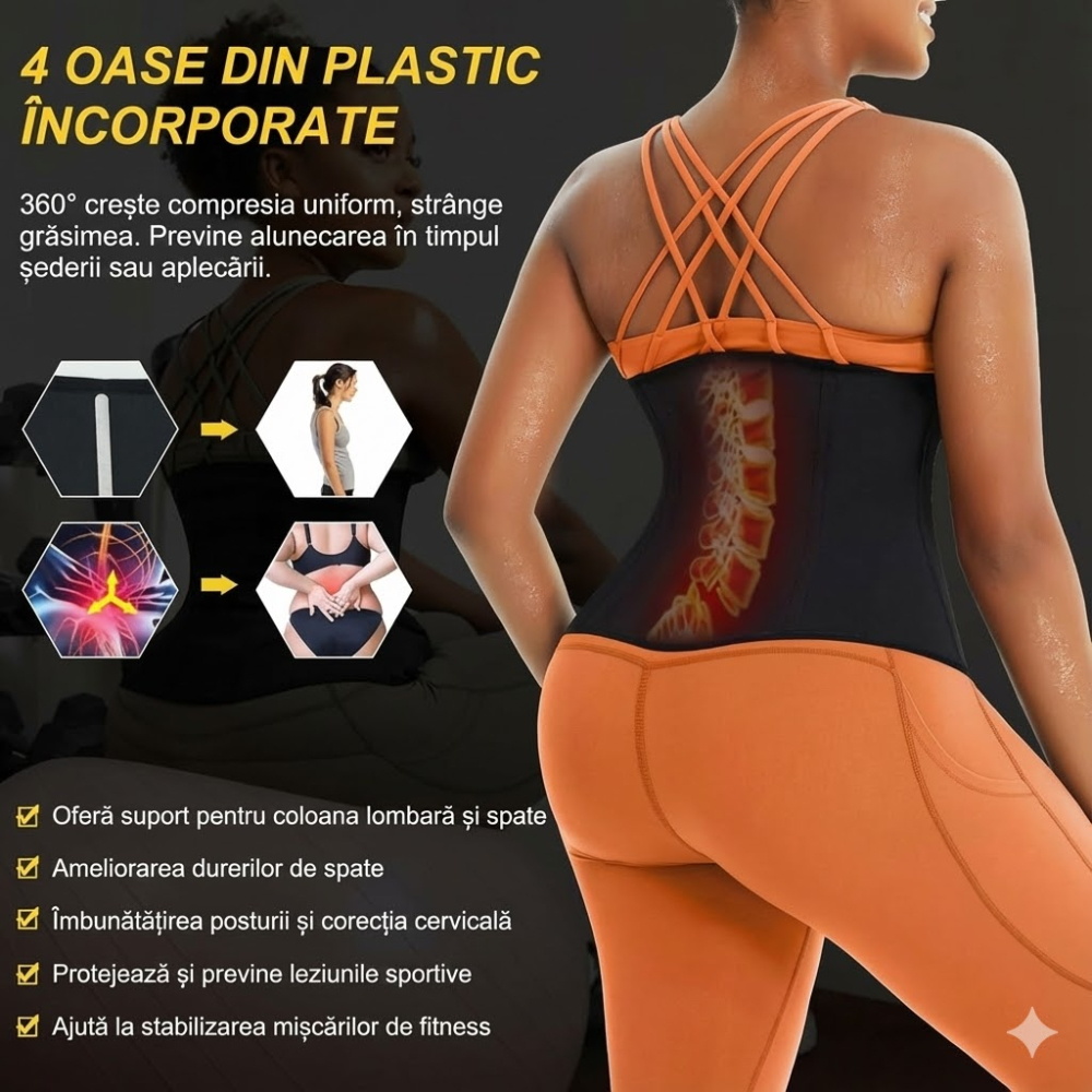 Centură de slăbit Junlan pentru femei, tip corset sauna, control abdomen, compresie ajustabilă, efect intens de transpirație, Negru, Marime 2XL [4]