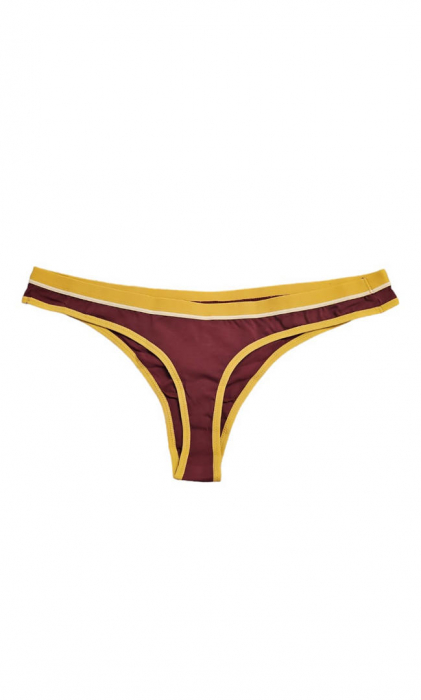 Chiloti tanga pentru femei Nuyu, 100% bumbac, cu serigrafie vintage FSU, maro-gaben, marime XL [2]