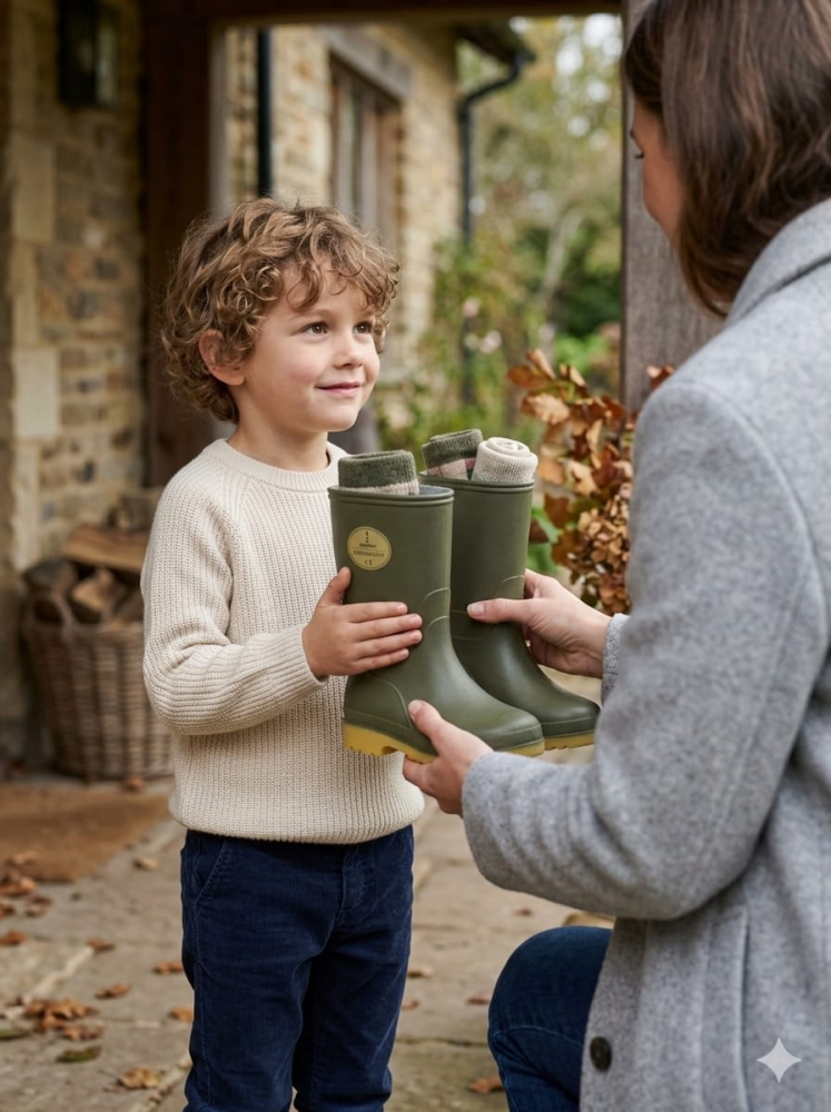 Cizme cauciuc kaki impermeabile copii cu talpa antiderapanta pentru ploaie si noroi [4]