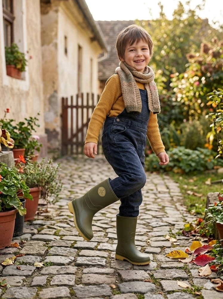 Cizme cauciuc kaki impermeabile copii cu talpa antiderapanta pentru ploaie si noroi [5]