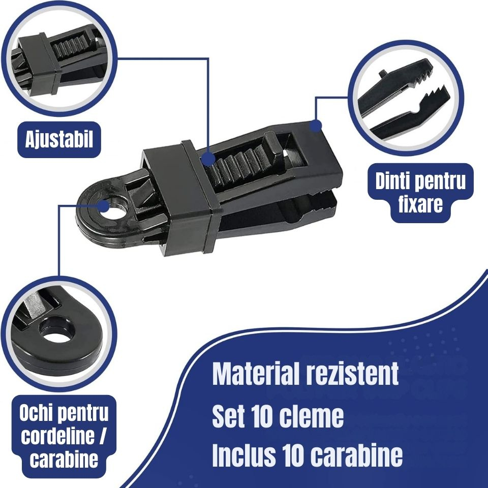 Cleme prelată heavy duty set 10 bucăți negre – clipsuri cort, grădină și caravană [2]