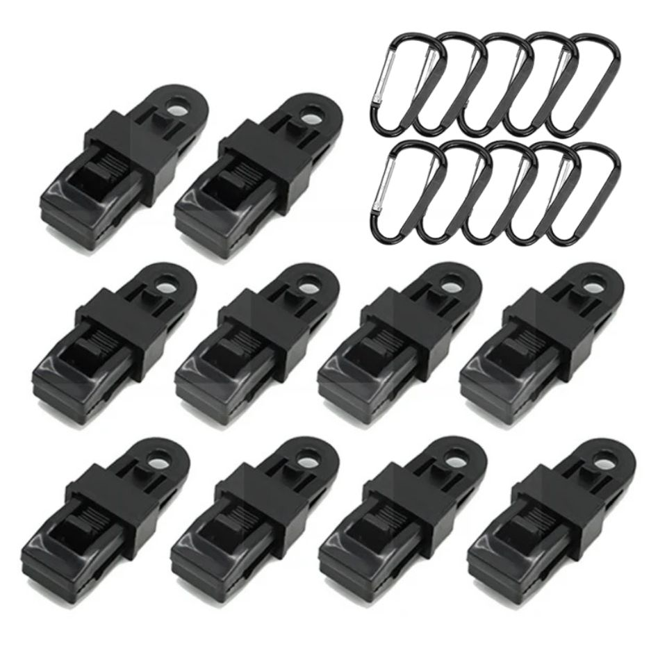 Cleme prelată heavy duty set 10 bucăți negre – clipsuri cort, grădină și caravană [4]