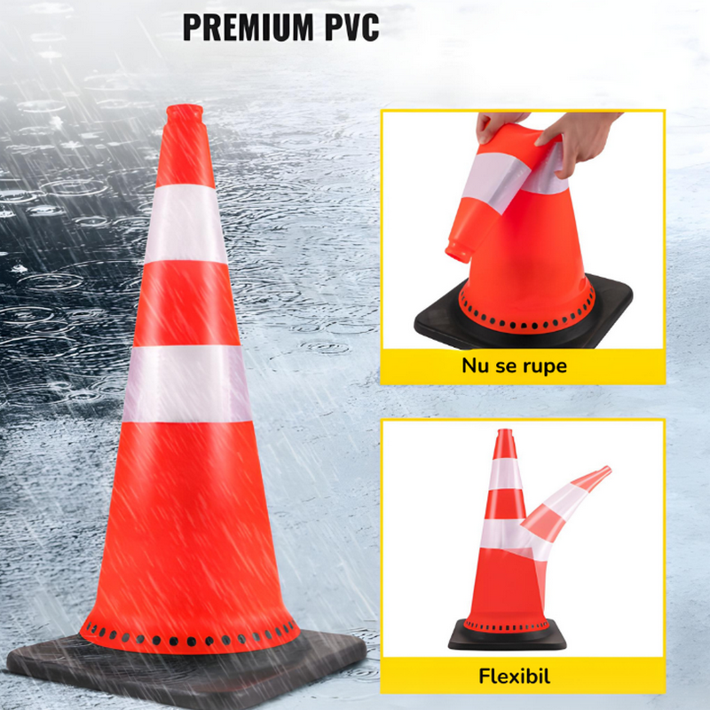 Con Reflectorizant Profesional Hipposafety, 70 cm, Greu și Stabil, din PVC Premium, Pentru Trafic Intens, Șantiere și Zone Industriale [3]