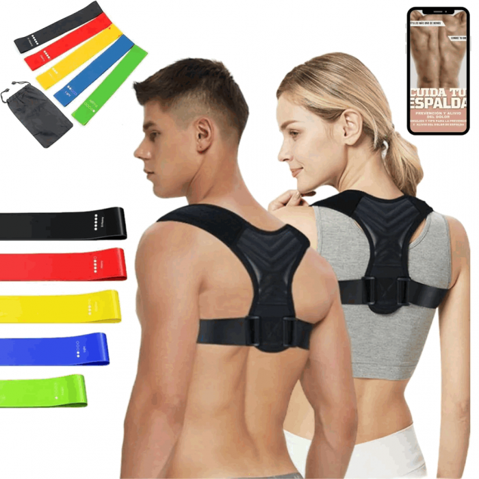 Set format din Corector de postură pentru bărbați și femei, marime M ,155-175 cm si 5 benzi elastice de fitness [2]