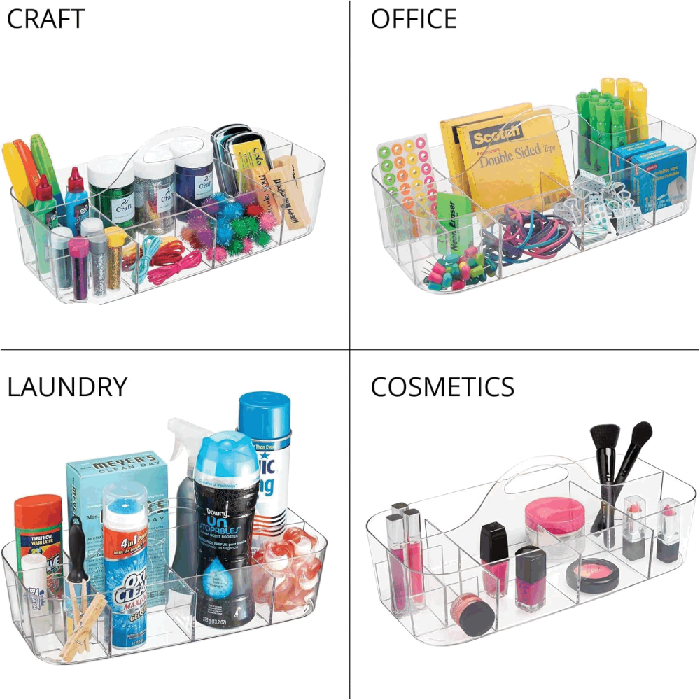 Coș de Depozitare Portabil din Plastic pentru Articole de Toaletă, 11 comapartimente, transparent, mDesign, 17,8x36,8x14,6 cm [5]