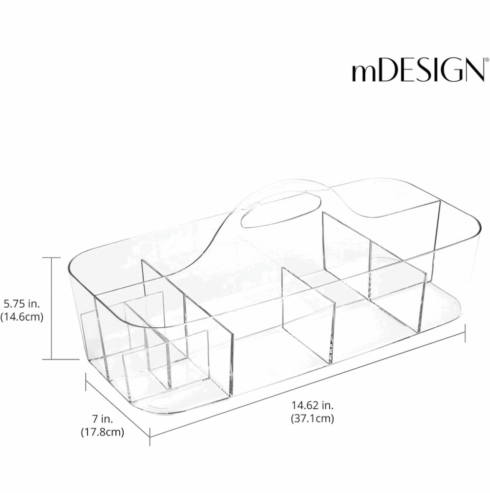 Coș de Depozitare Portabil din Plastic pentru Articole de Toaletă, 11 comapartimente, transparent, mDesign, 17,8x36,8x14,6 cm [3]