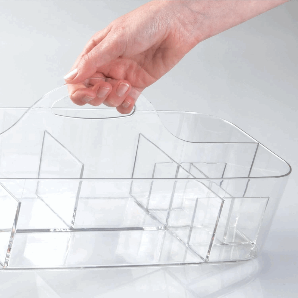 Coș de Depozitare Portabil din Plastic pentru Articole de Toaletă, 11 comapartimente, transparent, mDesign, 17,8x36,8x14,6 cm [4]