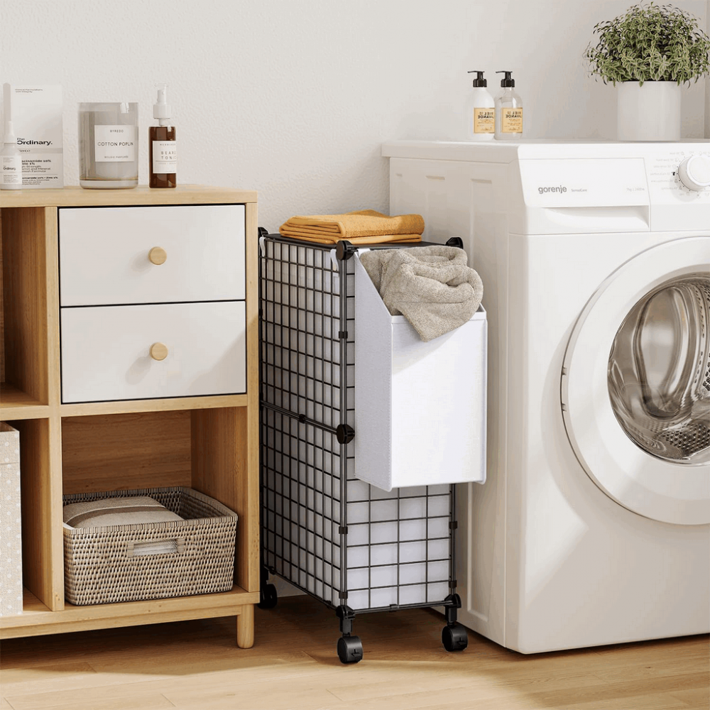 Coș rufe slim cu roți, cu sac detașabil și buzunar lateral, Snughome, 50L, Y1RF [2]