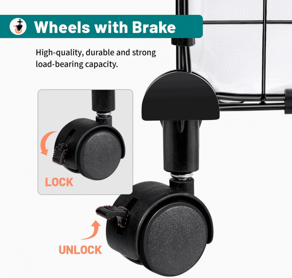 Coș rufe slim cu roți, cu sac detașabil și buzunar lateral, Snughome, 50L, Y1RF [8]