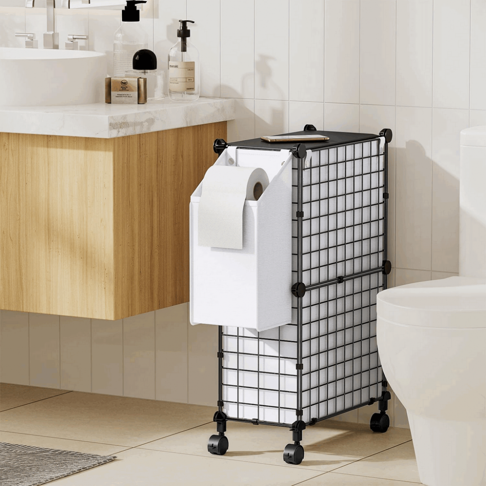 Coș rufe slim cu roți, cu sac detașabil și buzunar lateral, Snughome, 50L, Y1RF [4]