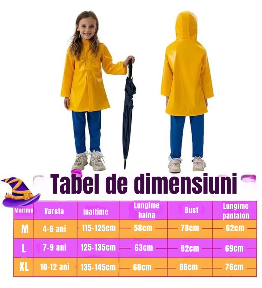 Costum Coraline copii cu pelerina galbena si pantaloni albastri pentru Halloween si carnaval [2]