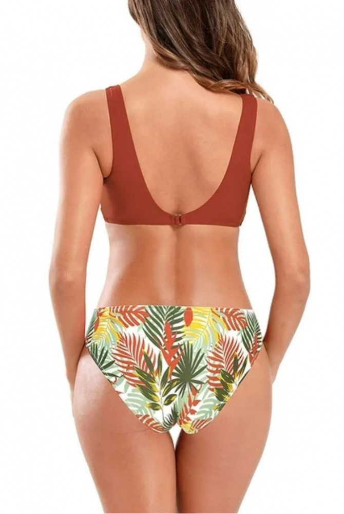 Costum de baie dama, bikini cu talie joasa, design cu pliuri, doua piese, Shekini, rosu coral, marimea S [2]