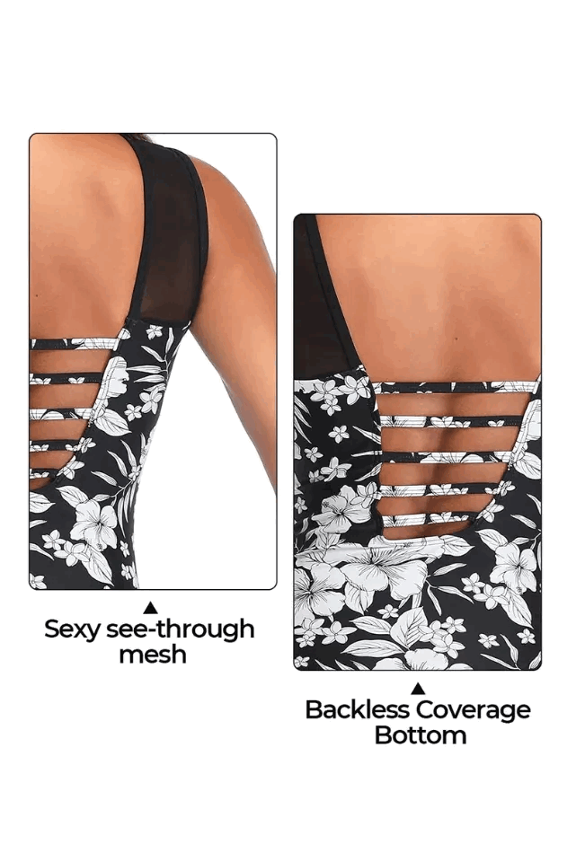 Costum de baie feminin, slim fit, cu gât înalt și bust integrat, Summer Mae, imprimeu floral, marime M, 9A27 [2]