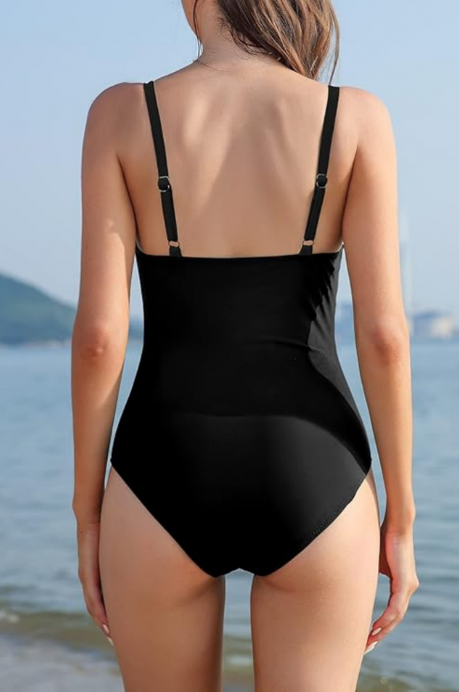 Costum de baie intreg pentru femei, model cu control al abdomenului, cu bretele ajustabile si design sexy decupat la spate, Shekini, negru, marime L [2]