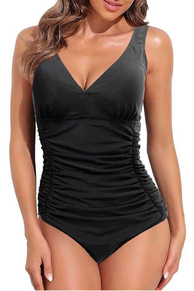 Costum de Baie Întreg pentru Femei, Push Up, Talie Înaltă şi Control Abdomen, GOTIMAL, negru [1]