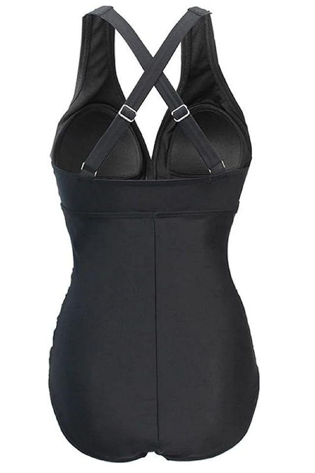 Costum de Baie Întreg pentru Femei, Push Up, Talie Înaltă şi Control Abdomen, GOTIMAL, negru [6]