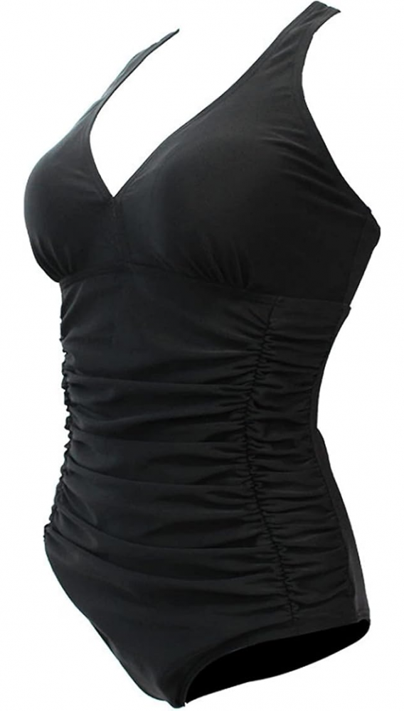 Costum de Baie Întreg pentru Femei, Push Up, Talie Înaltă şi Control Abdomen, GOTIMAL, negru [5]