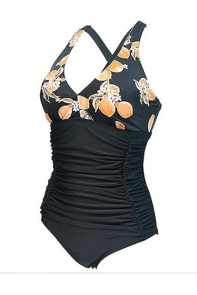 Costum de Baie Întreg pentru Femei, Push Up, Talie Înaltă şi Control Abdomen, GOTIMAL, negru cu imprimeu floral [3]