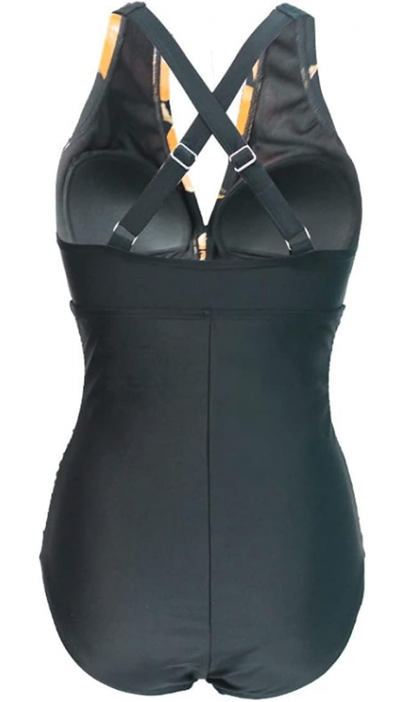 Costum de Baie Întreg pentru Femei, Push Up, Talie Înaltă şi Control Abdomen, GOTIMAL, negru cu imprimeu floral [4]