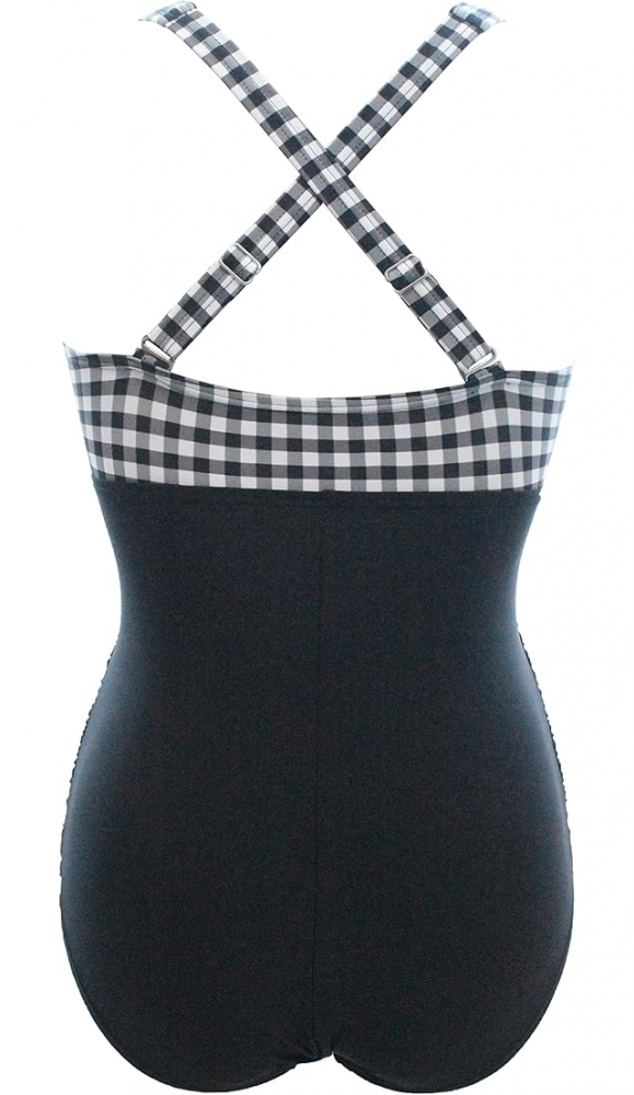 Costum de Baie Întreg pentru Femei, Push Up, Talie Înaltă şi Control Abdomen, GOTIMAL, negru si carouri albe, marime M [3]
