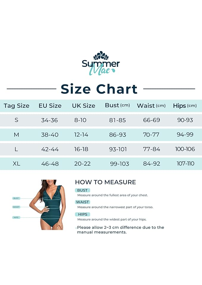 Costum de Baie pentru femei dintr-o piesa, cu Volane, Decolteu în V și Control Abdomen, SummerMae, negru, S [5]