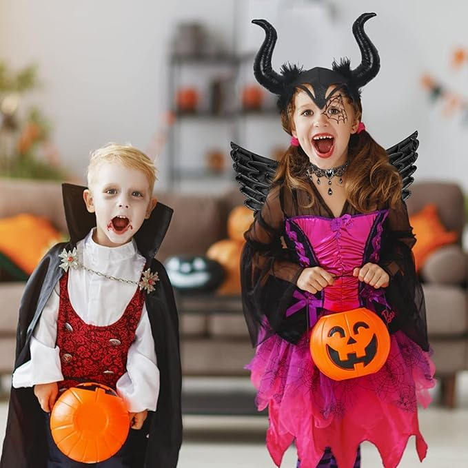 Costum Halloween fetite 3-10 ani – fusta tulle neagra, coarne, aripi si colier cosplay [4]