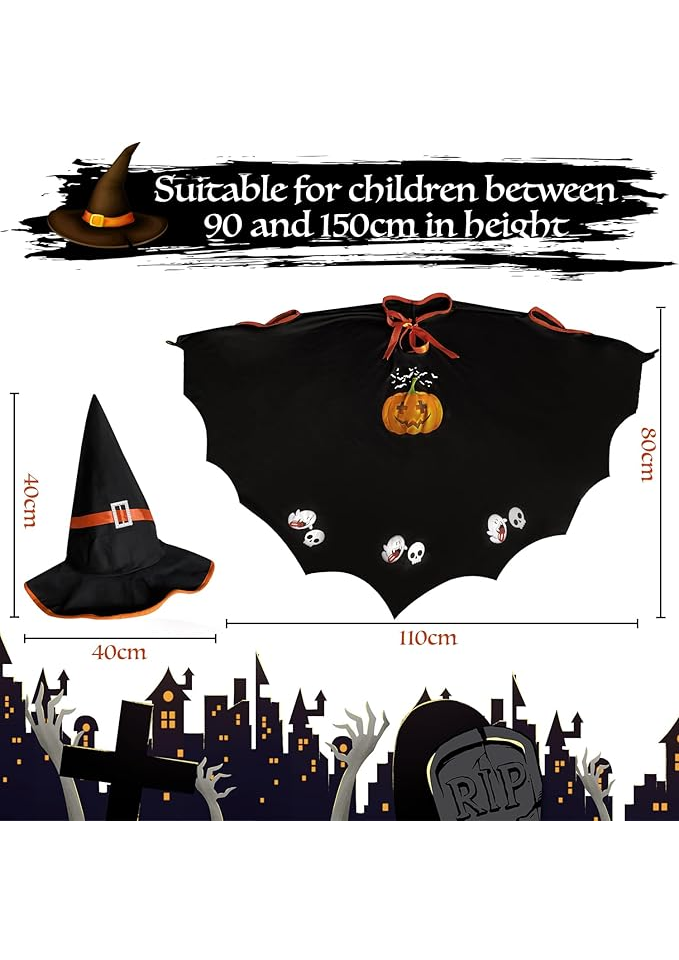 Costum de Halloween pentru Copii - Capă de Liliac cu Dovleac, Negru JOYUE - ZYZB [3]