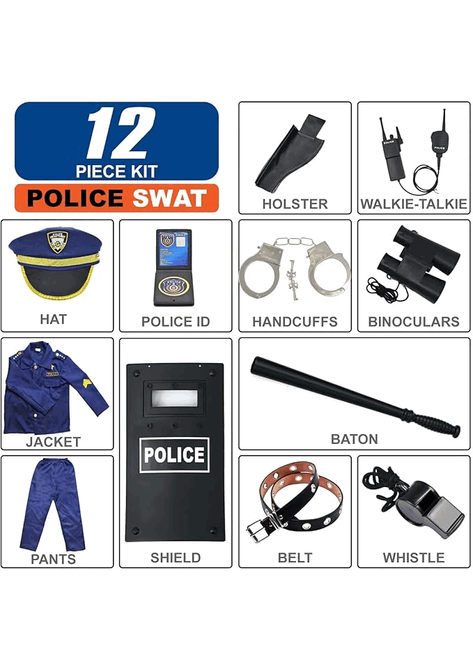 Costum de Polițist pentru Copii, Set de Joc de Rol pentru Halloween, Carnaval, Crăciun, ZUCOS, 3-4 ani, 100-110 cm, 336V [2]